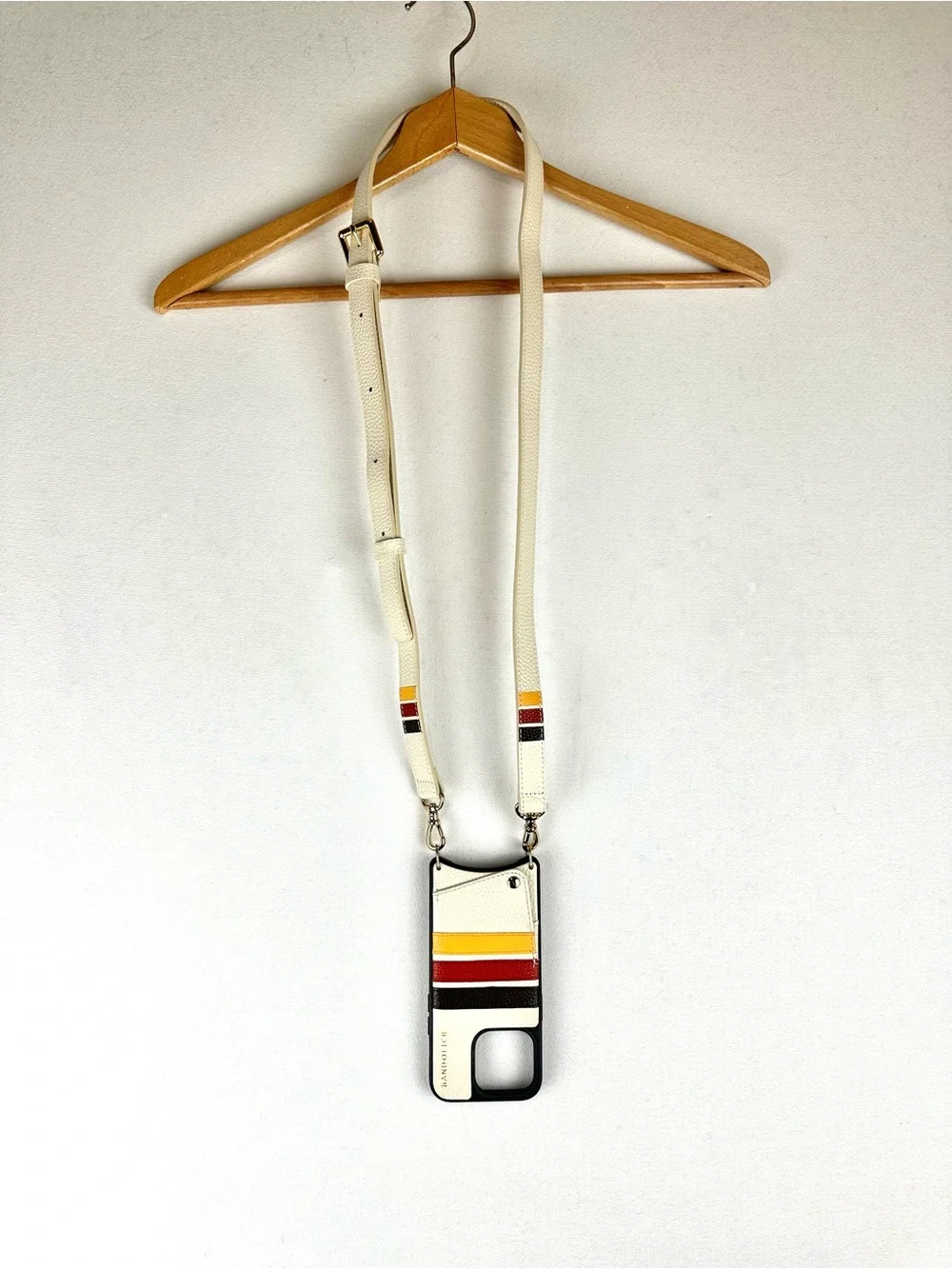 Bandolier Iphone 15 Pro Crossbody Case Leather Strap Stripe